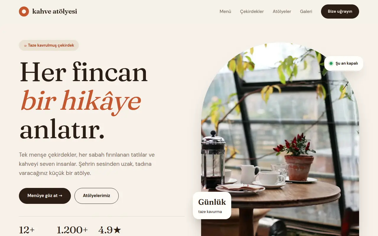 Kafe & Kahve Dükkânı Web Sitesi — Kahve Atölyesi